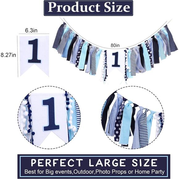 Baby Boy Blue First Birthday Highchair Banner - Picture 2 of 8